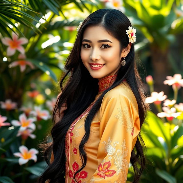 A beautiful Thai woman with charming features and traditional attire