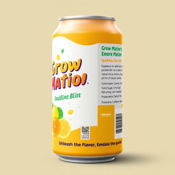 A vibrant, colorful 2D image of a soda can label for a fictional company named "Grow Mation"
