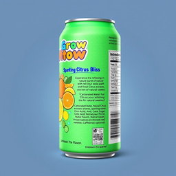 A vibrant, colorful 2D image of a soda can label for a fictional company named "Grow Mation"
