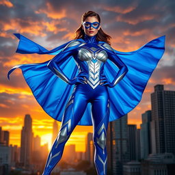 A superhero character in a vibrant, dynamic new uniform, featuring bold colors and sleek designs