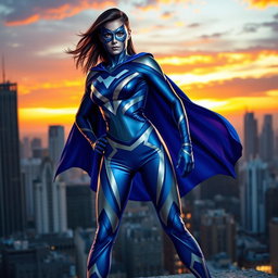 A superhero character in a vibrant, dynamic new uniform, featuring bold colors and sleek designs
