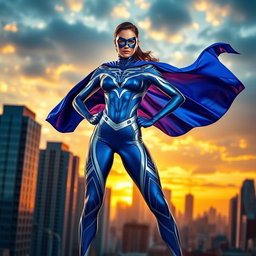 A superhero character in a vibrant, dynamic new uniform, featuring bold colors and sleek designs