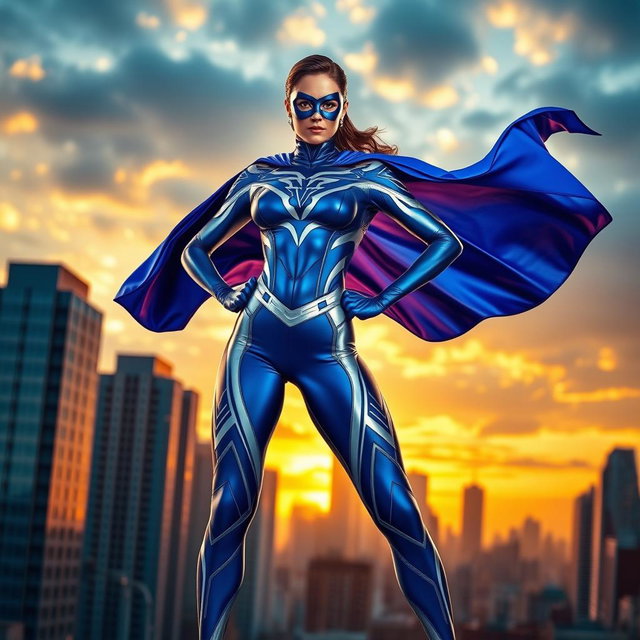 A superhero character in a vibrant, dynamic new uniform, featuring bold colors and sleek designs