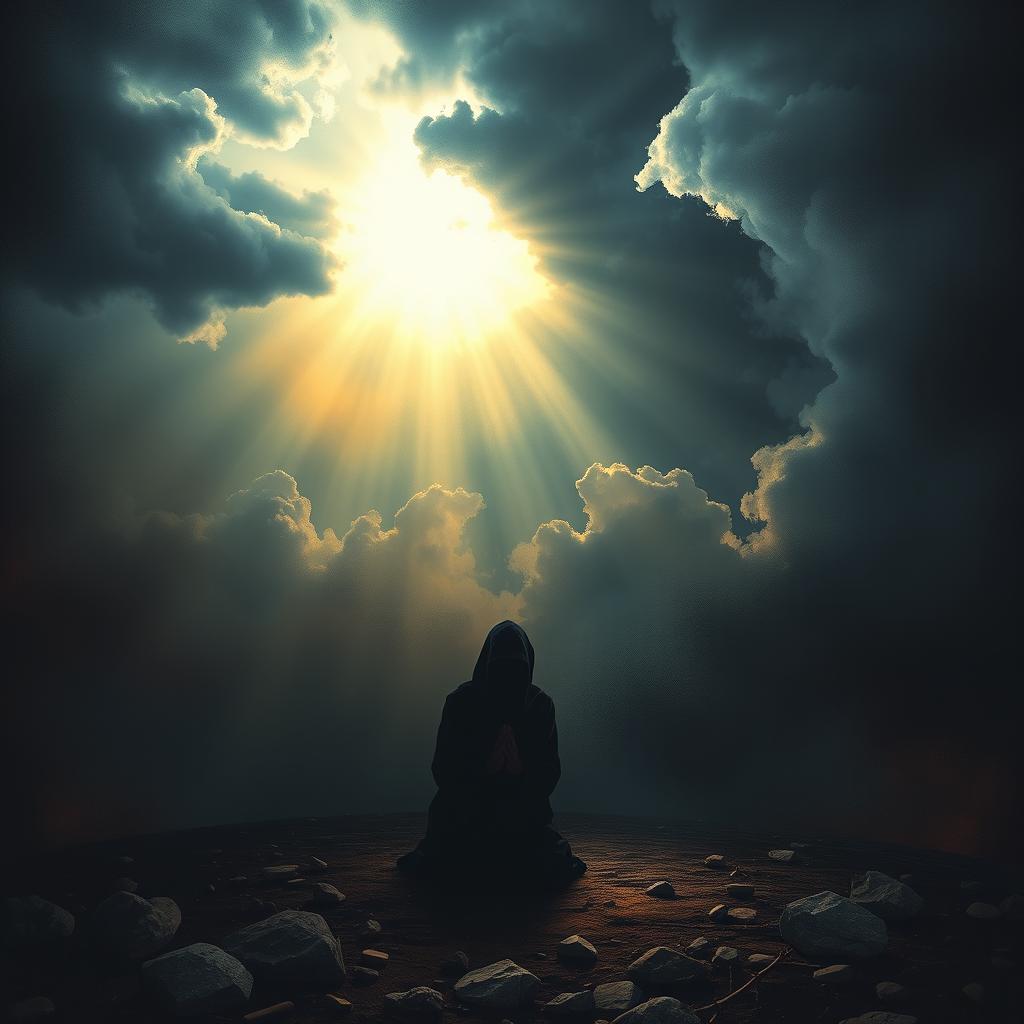 A symbolic representation of the trials and tribulations faced by Prophet Muhammad, incorporating elements of abstract art to convey deep emotional pain and suffering