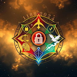 A unique sigil design incorporating the elements '12182024', and the powerful words 'Truth', 'Courage', 'Privacy', 'Progress', and 'Freedom'