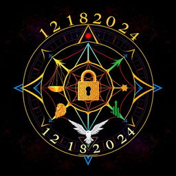 A unique sigil design incorporating the elements '12182024', and the powerful words 'Truth', 'Courage', 'Privacy', 'Progress', and 'Freedom'
