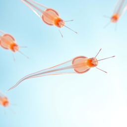 A close-up view of the microscopic structure of sperm cells, showcasing their unique shapes and flagella in a vibrant biological context