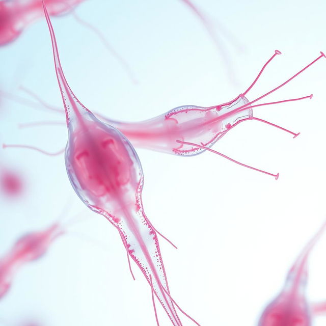 A close-up view of the microscopic structure of sperm cells, showcasing their unique shapes and flagella in a vibrant biological context