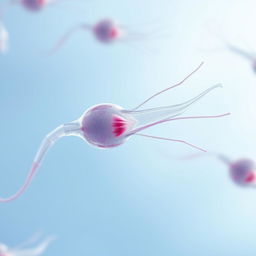 A close-up view of the microscopic structure of sperm cells, showcasing their unique shapes and flagella in a vibrant biological context