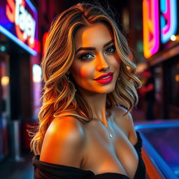 A stunningly beautiful woman with captivating features, dressed in fashionable and alluring attire