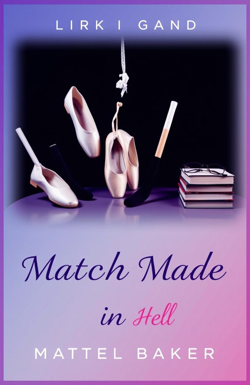 A visually striking book cover for 'Match Made in Hell', featuring elegant pointe shoes elegantly placed against a dramatic backdrop