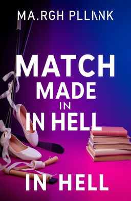 A visually striking book cover for 'Match Made in Hell', featuring elegant pointe shoes elegantly placed against a dramatic backdrop