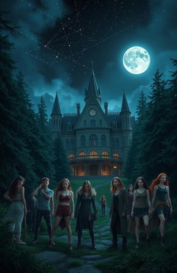 A mystical academy set in a secluded forest, where young werewolves are training to harness their supernatural abilities