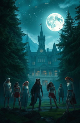 A mystical academy set in a secluded forest, where young werewolves are training to harness their supernatural abilities