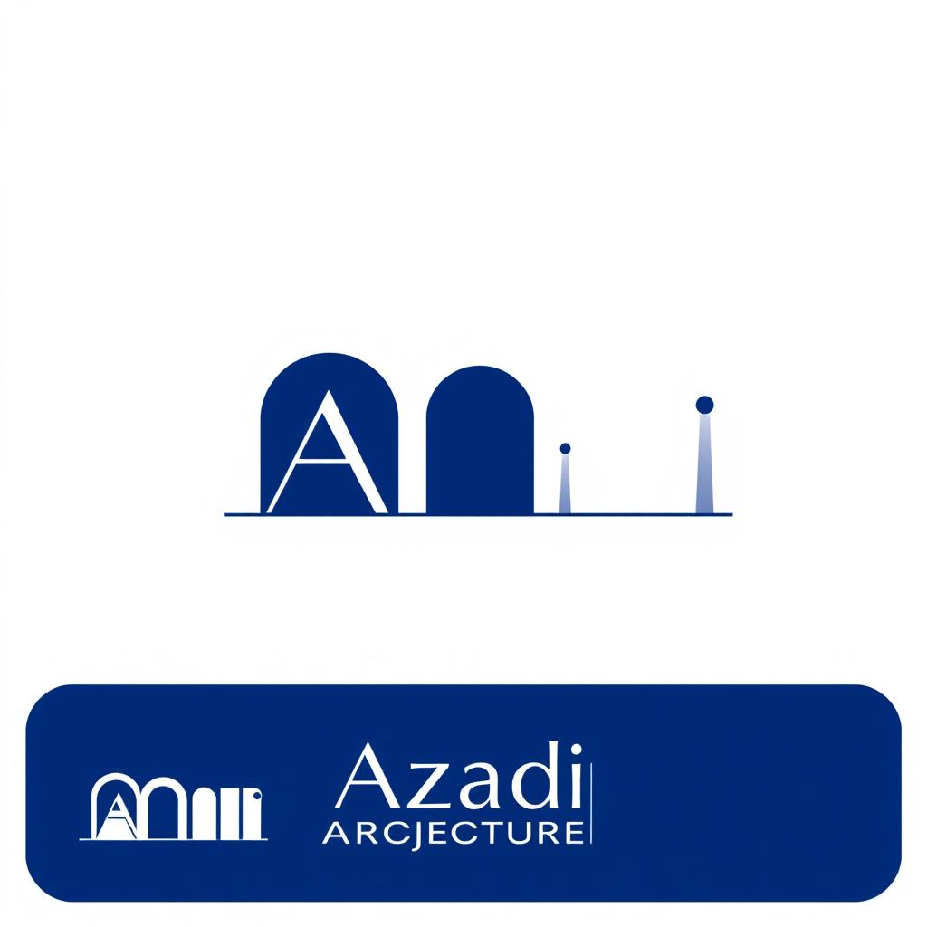 A modern and sleek logo design for Azadi Architecture Group, featuring a stylized representation of architectural elements such as arches and geometric shapes