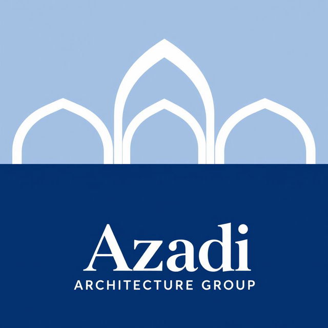 A modern and sleek logo design for Azadi Architecture Group, featuring a stylized representation of architectural elements such as arches and geometric shapes
