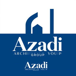 A modern and sleek logo design for Azadi Architecture Group, featuring a stylized representation of architectural elements such as arches and geometric shapes