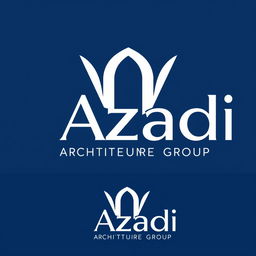 A modern and sleek logo design for Azadi Architecture Group, featuring a stylized representation of architectural elements such as arches and geometric shapes