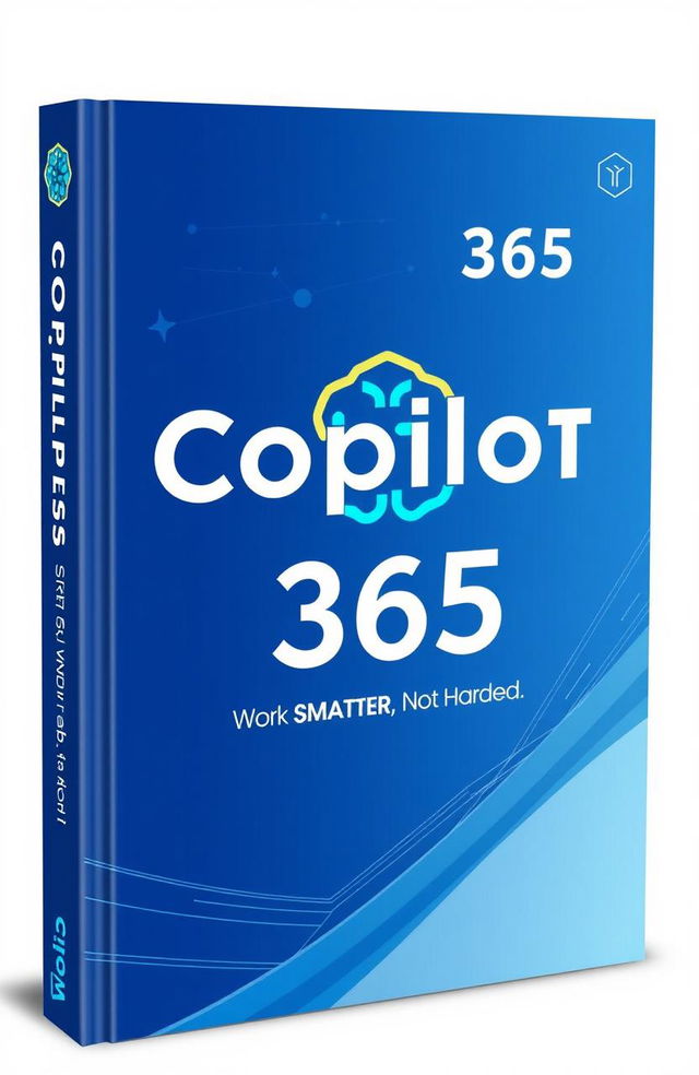 A modern and sleek book cover design for the title 'Copilot 365 Basic Guide' with the subtitle 'Work Smarter, Not Harder'