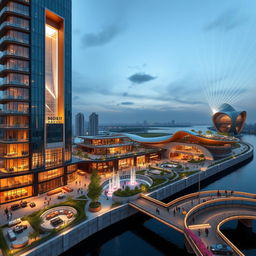 A modern 20-story building standing 80 meters tall, featuring sleek lines and constructed from steel and glass, reflecting the cityscape