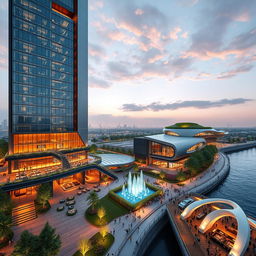 A modern 20-story building standing 80 meters tall, featuring sleek lines and constructed from steel and glass, reflecting the cityscape