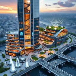 A modern 20-story building standing 80 meters tall, featuring sleek lines and constructed from steel and glass, reflecting the cityscape