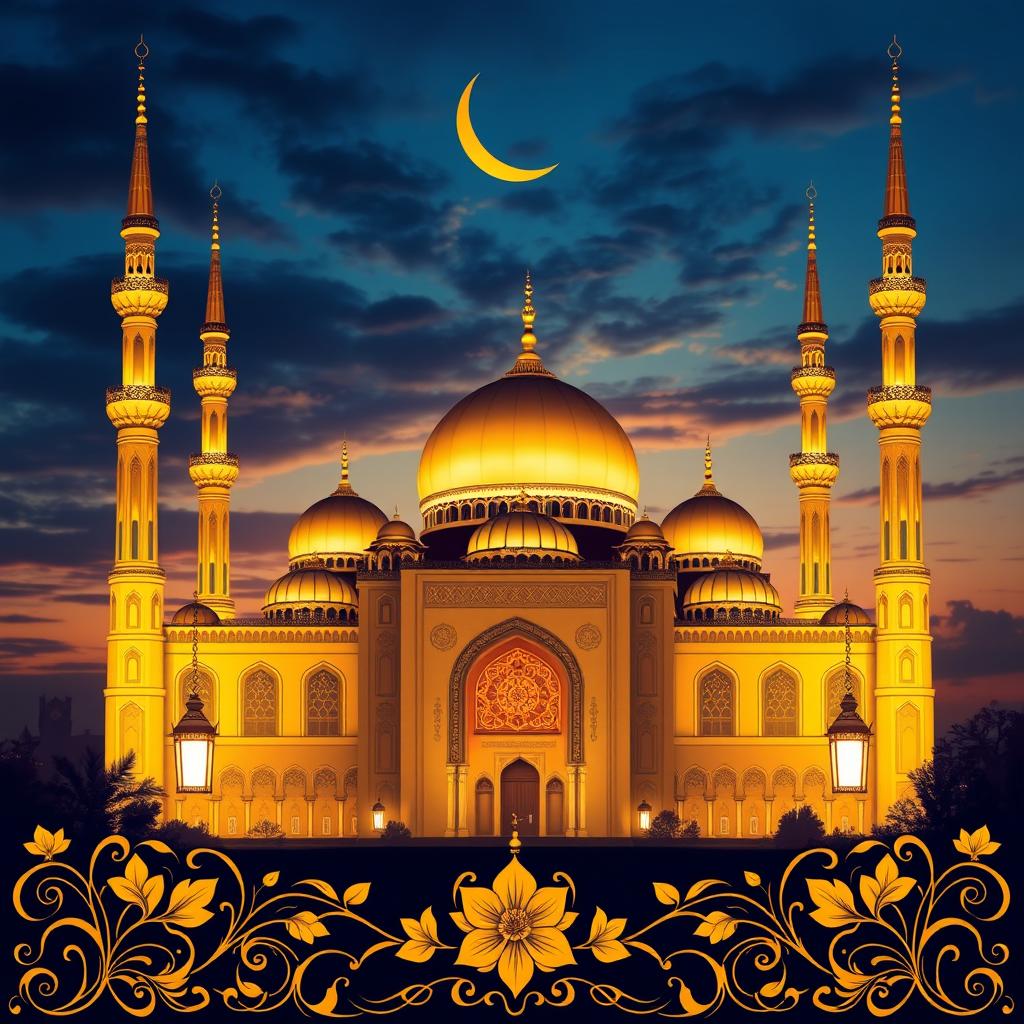 A beautifully intricate and respectful art piece inspired by Islamic calligraphy and architecture