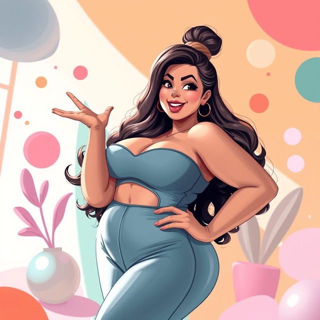 A playful and artistic representation of a curvy woman, depicted in a stylized manner