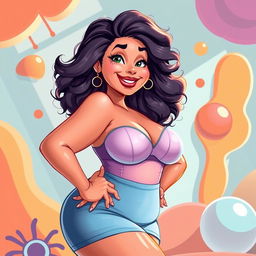 A playful and artistic representation of a curvy woman, depicted in a stylized manner