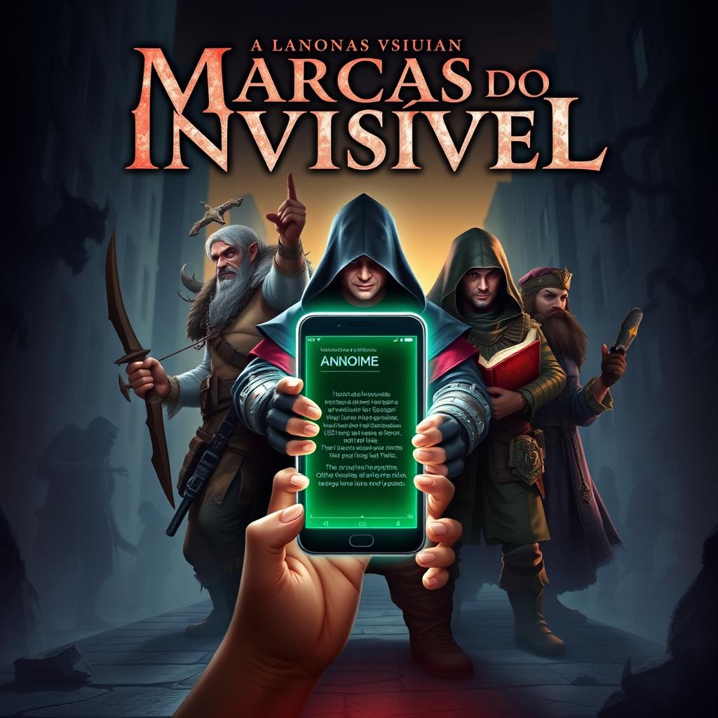 A captivating RPG campaign cover titled 'Marcas do Invisível'