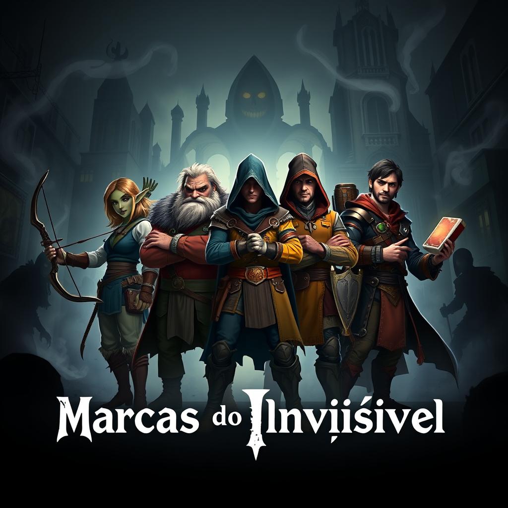 A captivating RPG campaign cover titled 'Marcas do Invisível'