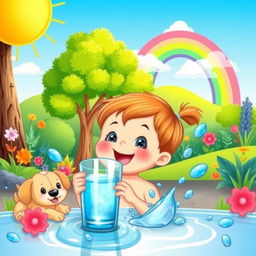 A vibrant and engaging illustration showcasing the importance of water for children