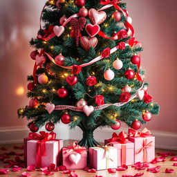 A beautifully decorated Christmas tree that embodies the spirit of Valentine's Day