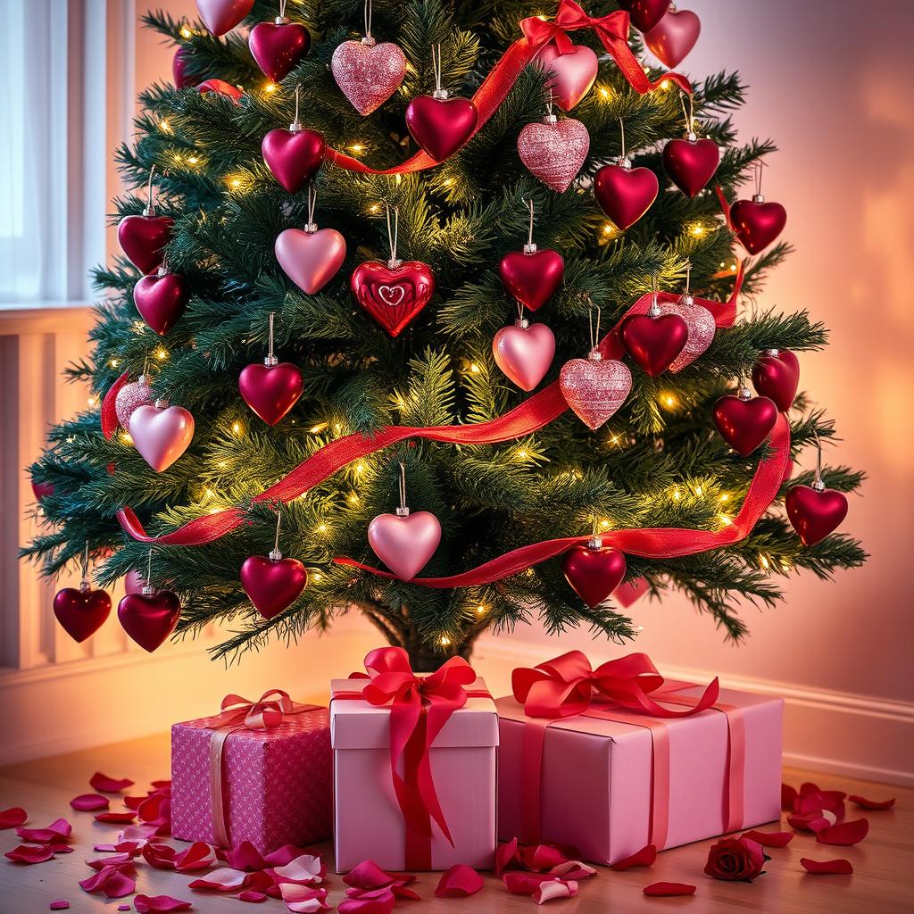 A beautifully decorated Christmas tree that embodies the spirit of Valentine's Day