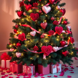 A beautifully decorated Christmas tree that embodies the spirit of Valentine's Day
