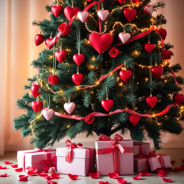 A beautifully decorated Christmas tree that embodies the spirit of Valentine's Day