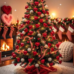 An enchanting Christmas tree creatively merging elements of Valentine's Day