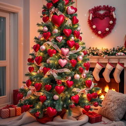 An enchanting Christmas tree creatively merging elements of Valentine's Day