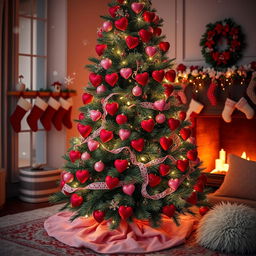 An enchanting Christmas tree creatively merging elements of Valentine's Day