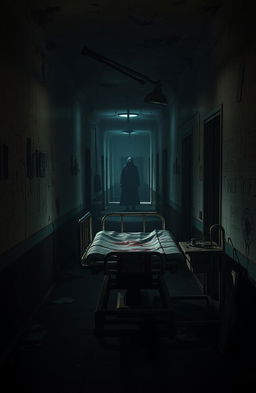 A chilling and suspenseful scene inspired by a horror video game like Outlast, set in an abandoned asylum with crumbling walls and flickering lights