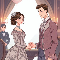 An illustration in a modern webtoon art style featuring elegant, semi-realistic characters