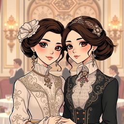 An illustration in a modern webtoon art style featuring elegant, semi-realistic characters