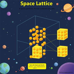 An illustrated diagram of a space lattice featuring 4 simple unit cells