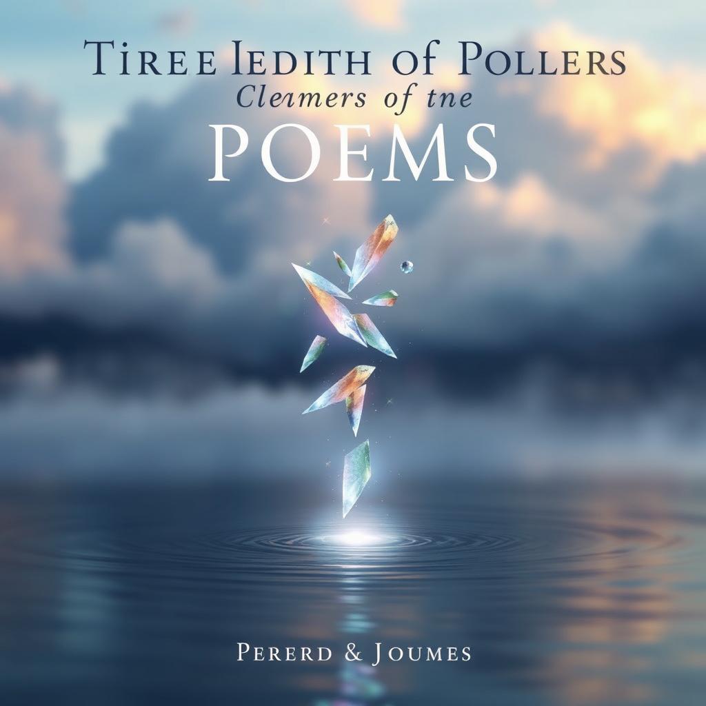 A dreamy book cover for a collection of poems, featuring a blurry background of a sky with soft, translucent clouds and a cosmic effect
