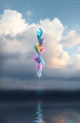 A dreamy background of a slightly blurred sky filled with soft, translucent clouds and a galactic effect