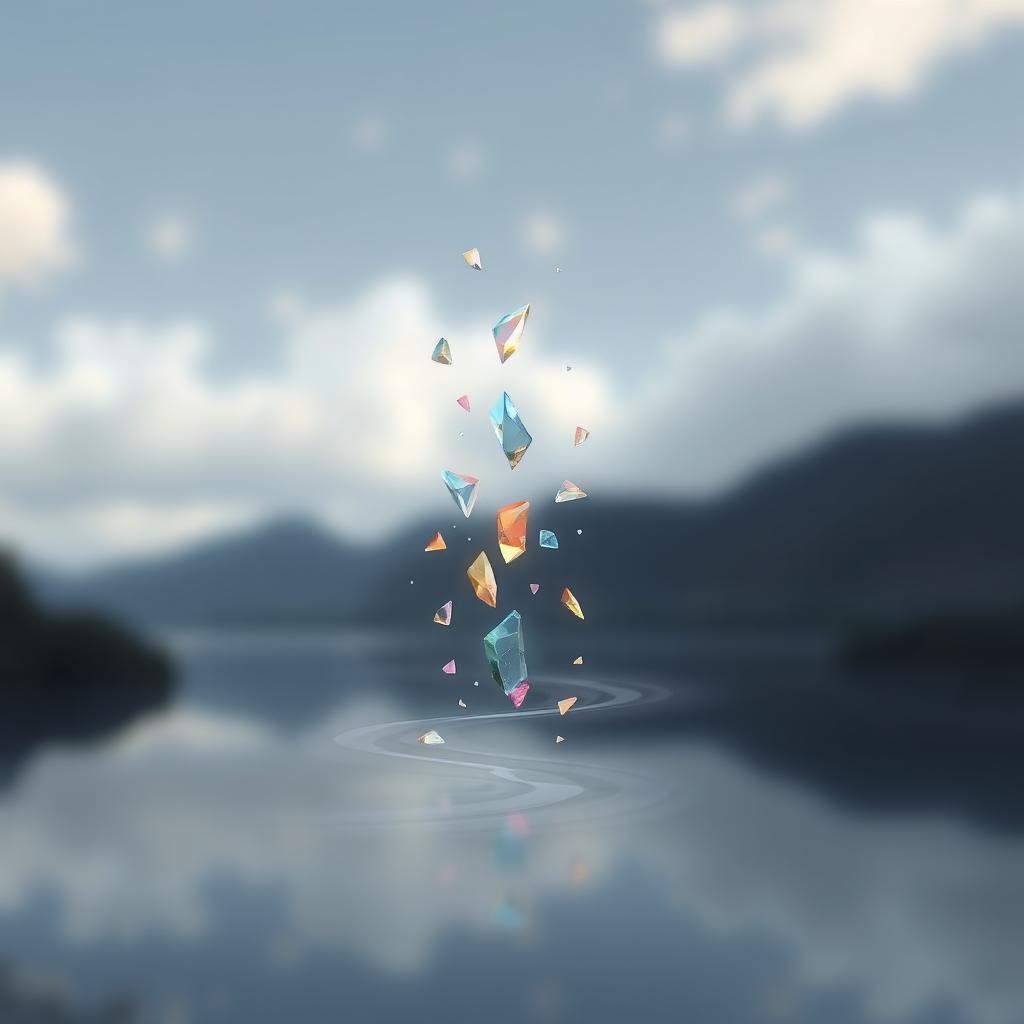 A serene and ethereal image featuring a blurred backdrop of a sky with soft clouds or a galactic effect