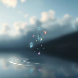 A serene and ethereal image featuring a blurred backdrop of a sky with soft clouds or a galactic effect
