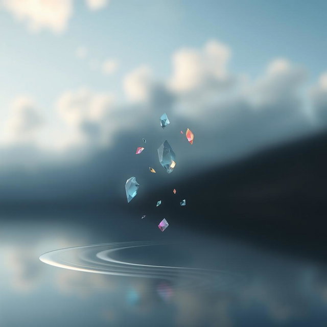 A serene and ethereal image featuring a blurred backdrop of a sky with soft clouds or a galactic effect