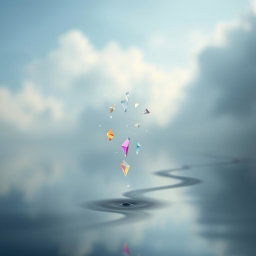 A serene and ethereal image featuring a blurred backdrop of a sky with soft clouds or a galactic effect