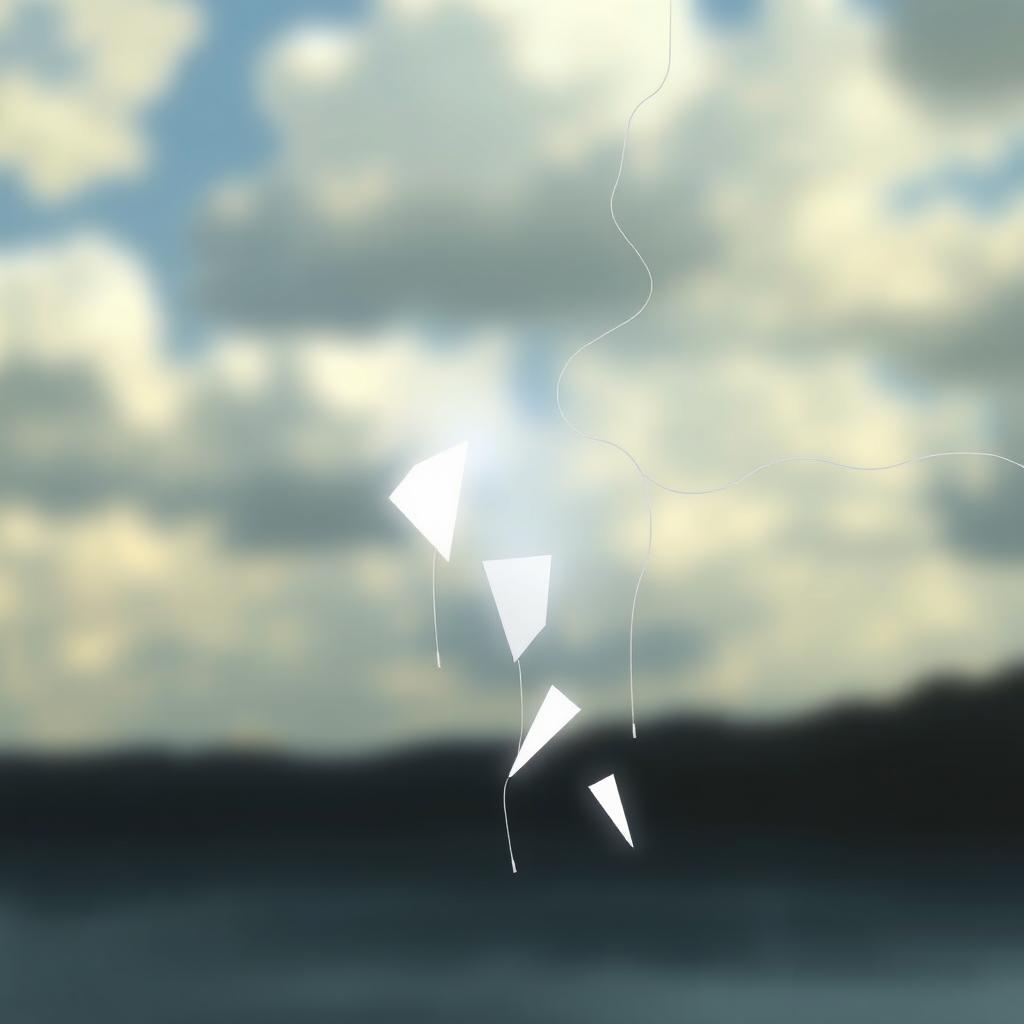 A dreamy minimalist artistic image featuring a blurred painted background of a sky with clouds